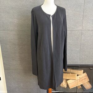 Joan Vass Black Cotton Open Front Long Cardigan